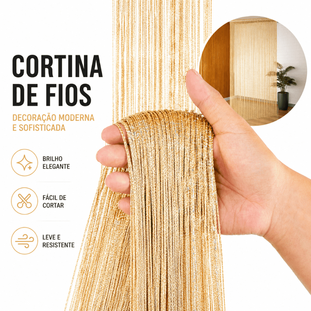 Cortina De Linha De Porta Linear Decorativa Luxo Brilho Reluzente Sala Quarto Banheiro 200 x 100 cm