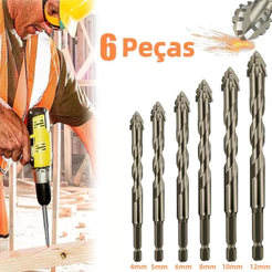 6 Peças Broca Excêntrica Serrilhada De Carboneto De Quatro Gumes Para Perfuração De para Madeira, Azulejo,4-12mm