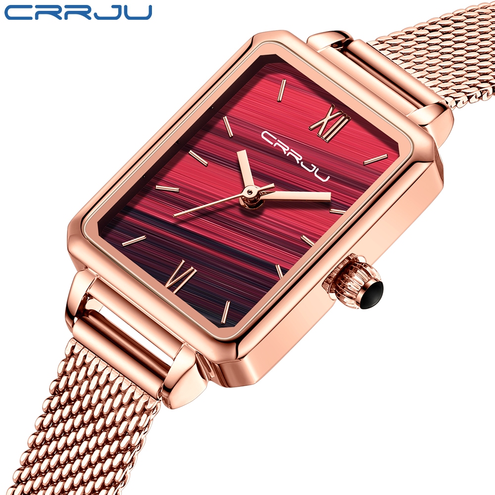 CRRJU Mulher Relógio Quadrado Verde Aço Inoxidável Moda Luxo Casual Negócios Desportivos Quartzo À Prova D'água 2173 XM