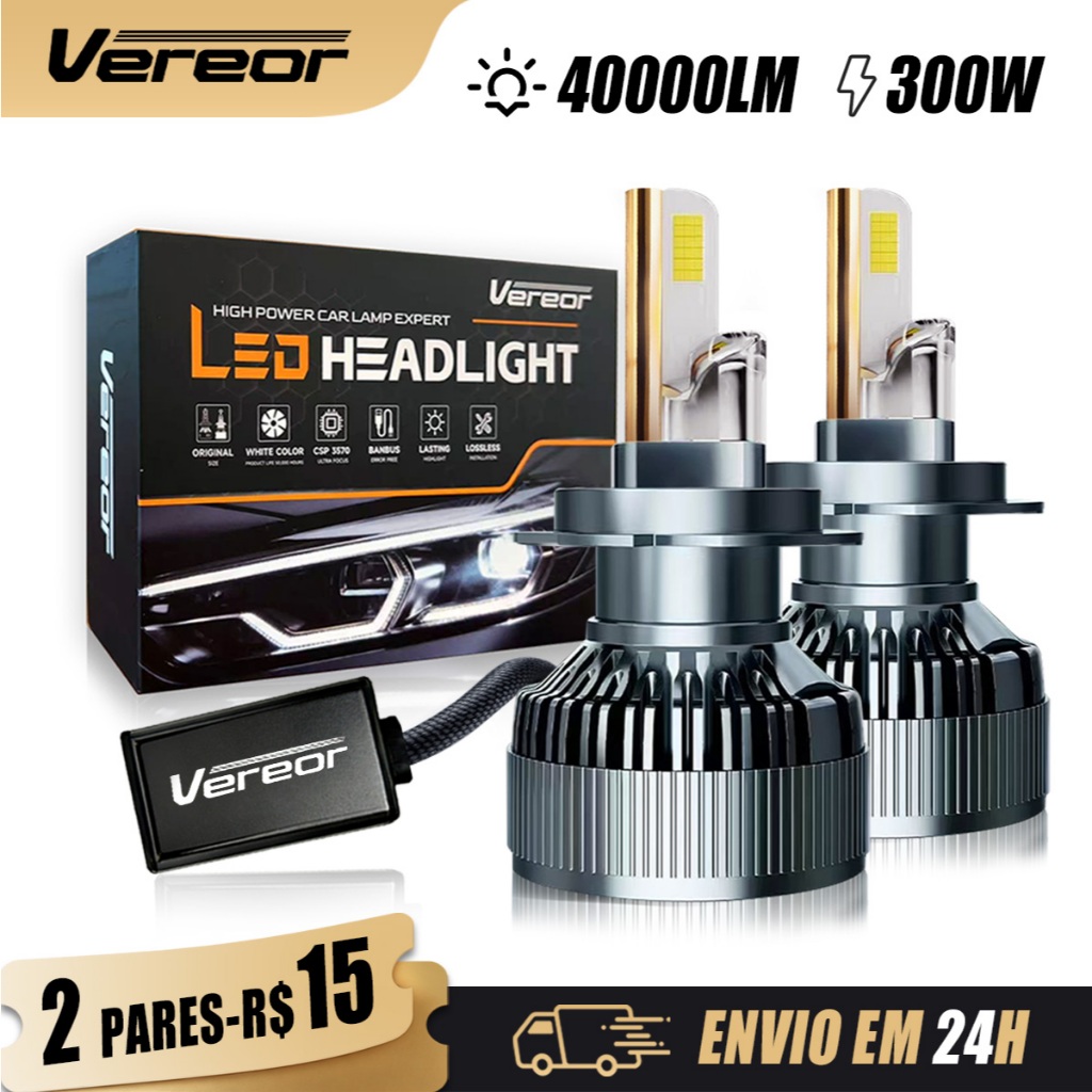 Lâmpada LED para Farol Carro e Caminhão M70 300W 40000LM Super Branca Kit Par H1/H3/H4/H7/H8/H9/H11/9005/9006/HB3/HB4