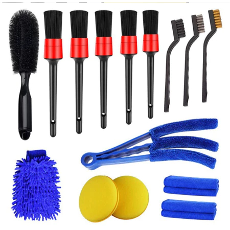 Kit 15/10 Peças Lavagem Automotiva Esponja + Escova de Pneu + Flanela + Aplicador de Cera + Luva Microfibra + Kit Pincel