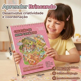 Caderno com Adesivos 3D Livro Cenários Kawaii DIY Scrapbooking Paisagismo Fofo