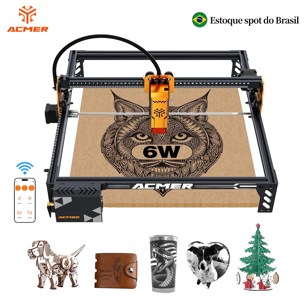 ACMER P1S Pro 6W Máquina Portátil De Gravação E Corte A Laser Impressão CNC 3D Suporte Para APP WIFI De MDF - 127-220V