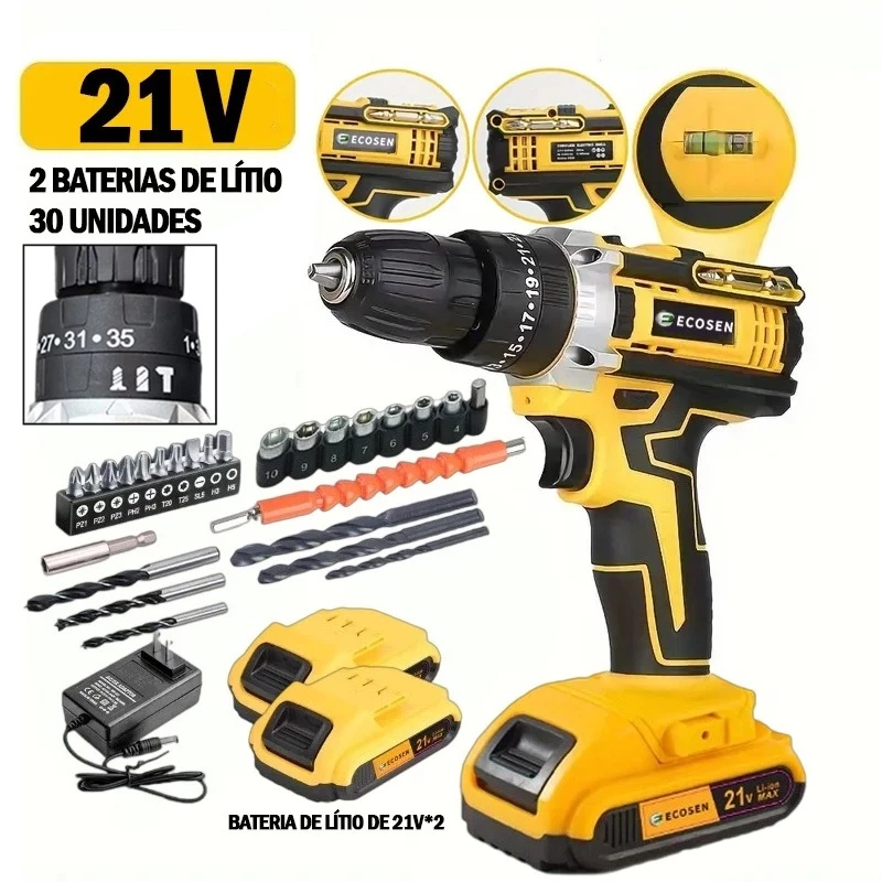 Furadeira Parafusadeira  bateria 21V com maleta e acessórios/3 Funções