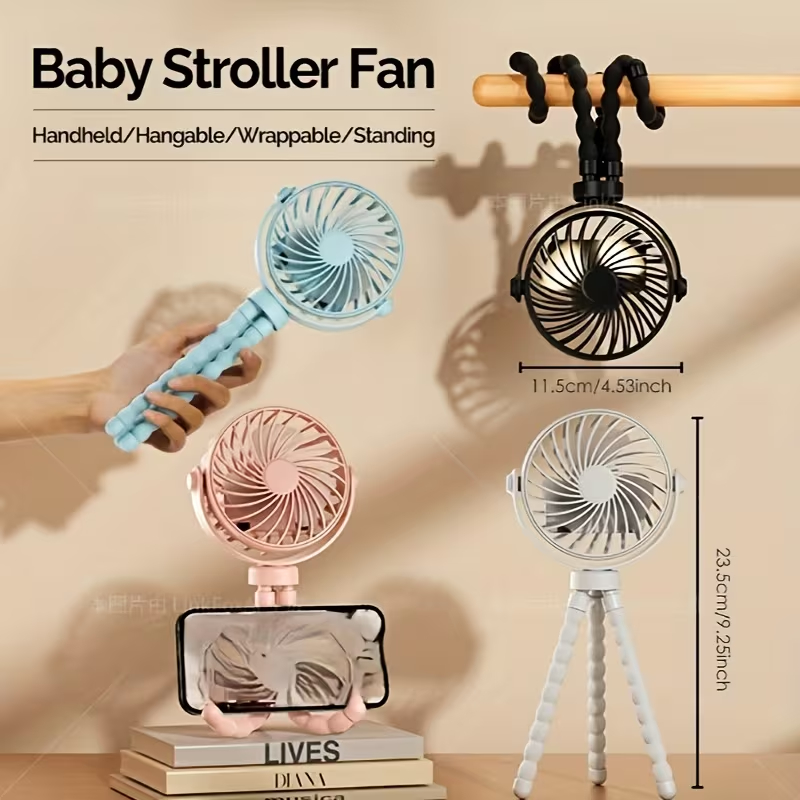 Portable Baby Stroller Fan - 3 Speeds, USB Rechargeable 360 Adjustable Claw°