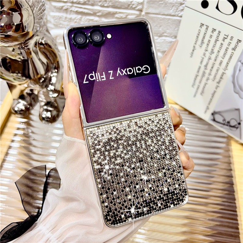 Bling Gradiente Diamante Caixa De Telefone Para Samsung Galaxy Z Flip 8 Flip7 6 5 Luxo High-end Chapeamento Glitter Capa