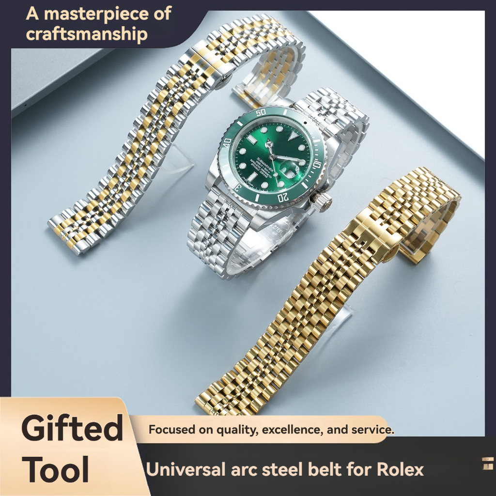 20 22mm pulseira de aço inoxidável sólido fivela borboleta de aço inoxidável adequada para Rolex azul verde água fantasm