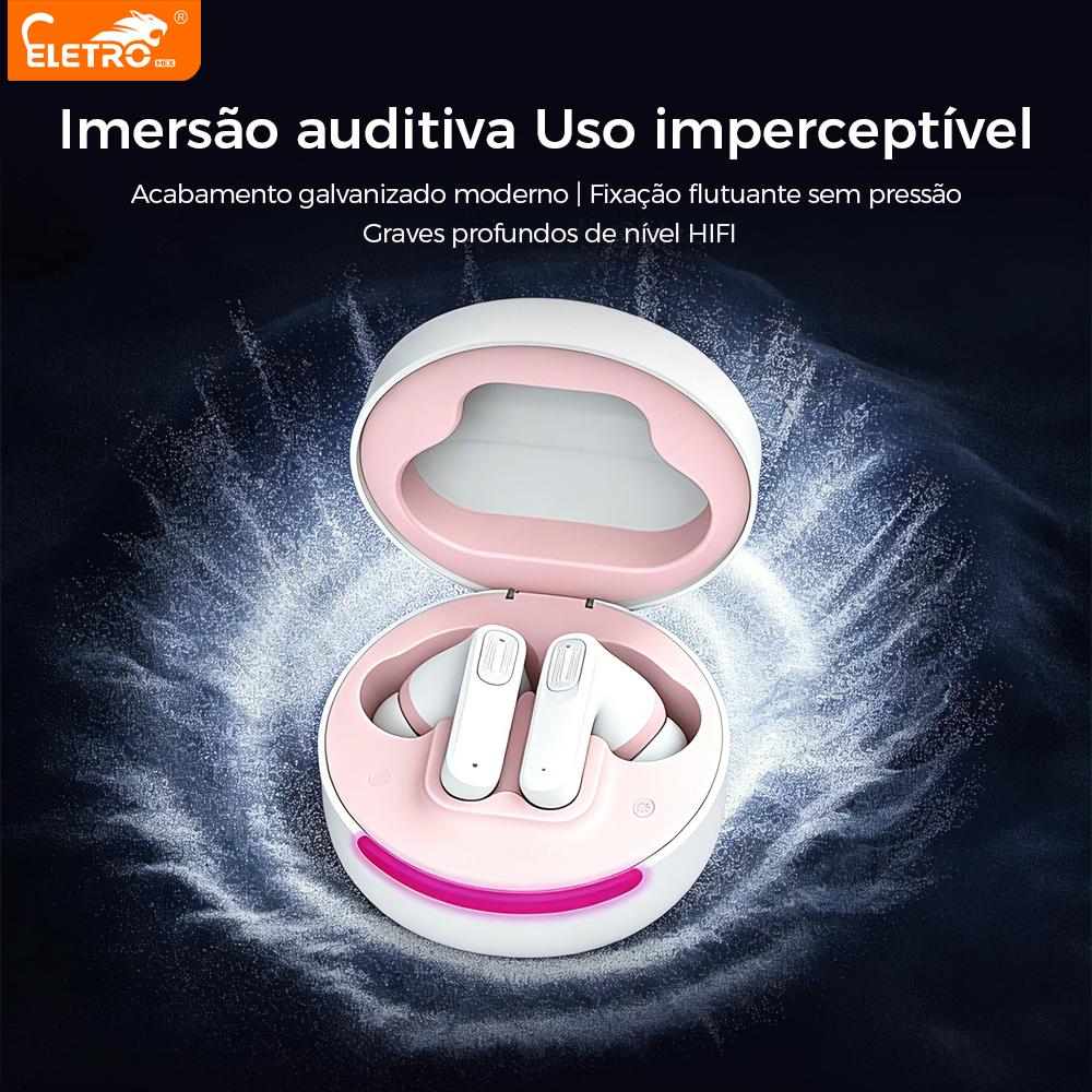 Eletromex Fone Bluetooth 6.0 Baixa Latência Bateria ENC Driver 13mm Áudio Premium Ergonômico