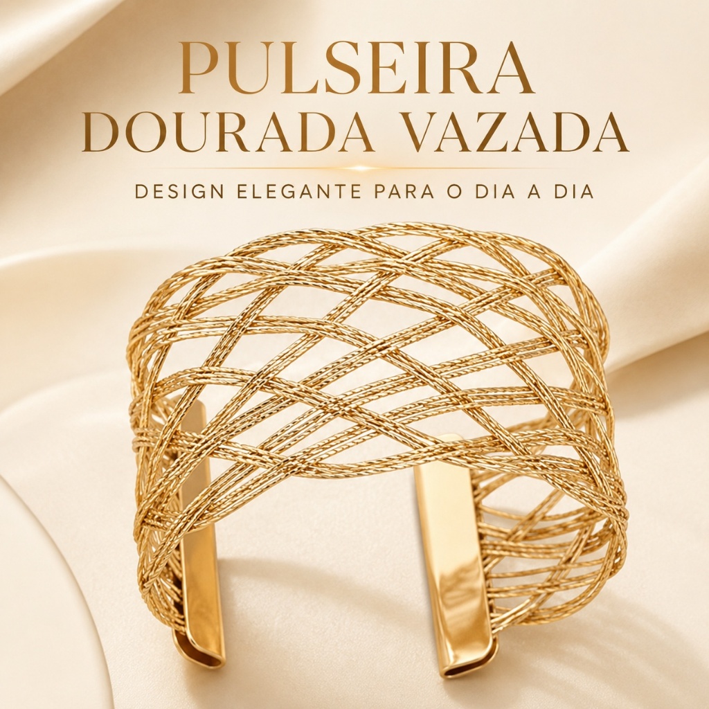 Pulseira Geométrica Ouro Vazada Estilo Ins Fashion ajustável