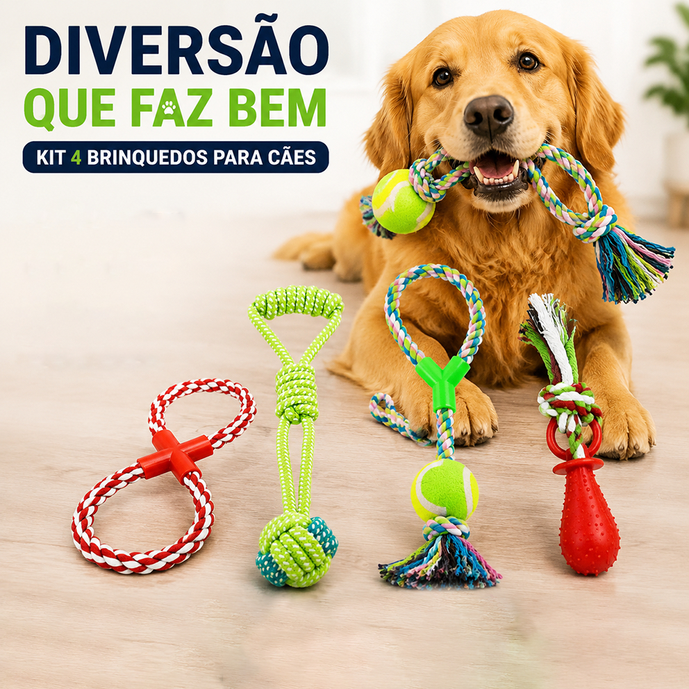 Kit 4 Brinquedos para Cães com Corda Resistente e Interativa