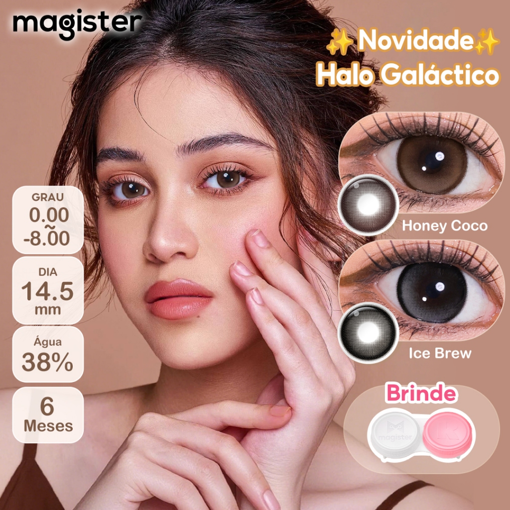 [0.00~-8.00] Magister Lentes De Contato Coloridas Com Grau Miopia LUMINA Mel Coco 14.5mm 6 Meses De Uso