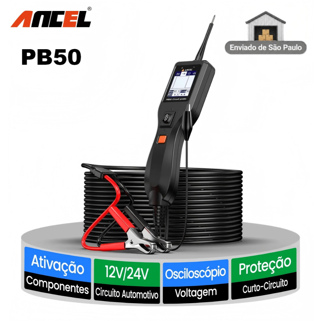 ANCEL PB50 12v/24v Testador De Sonda De Circuito De Energia Ferramenta De Diagnóstico Elétrico Automotivo 13ft Cabo dc