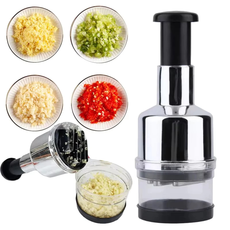 Triturador de Alho Manual Inox 3 lâminas Prático Cortador de Alho Picador Cozinha Fácil