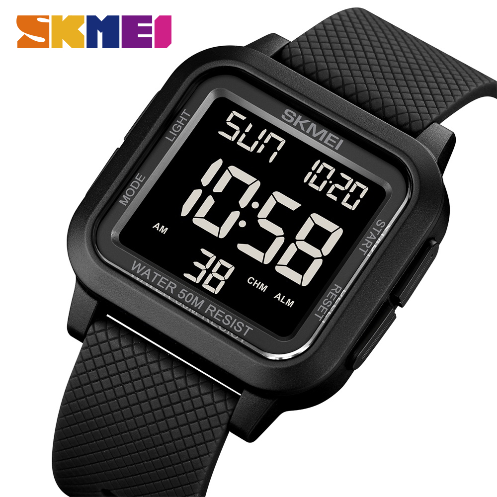 SKMEI 1894 Relógio digital com iluminação LED, resistência à água de 5 bar e exibição da data.