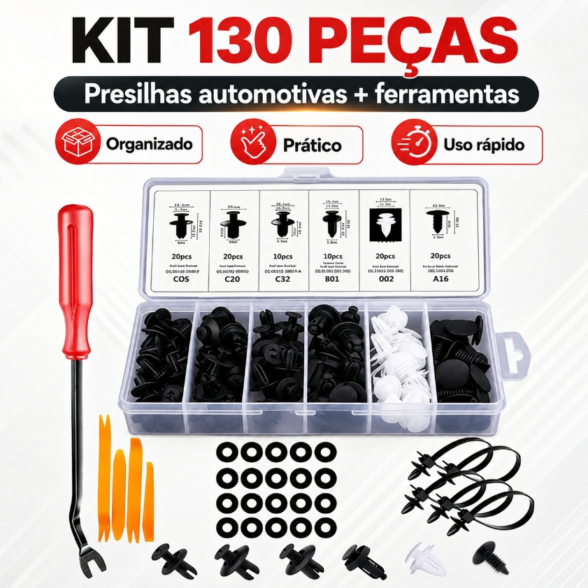 Kit 130 Presilhas Grampos Fixadores Carro Veiculo Parabarro Escolha a Quantidade