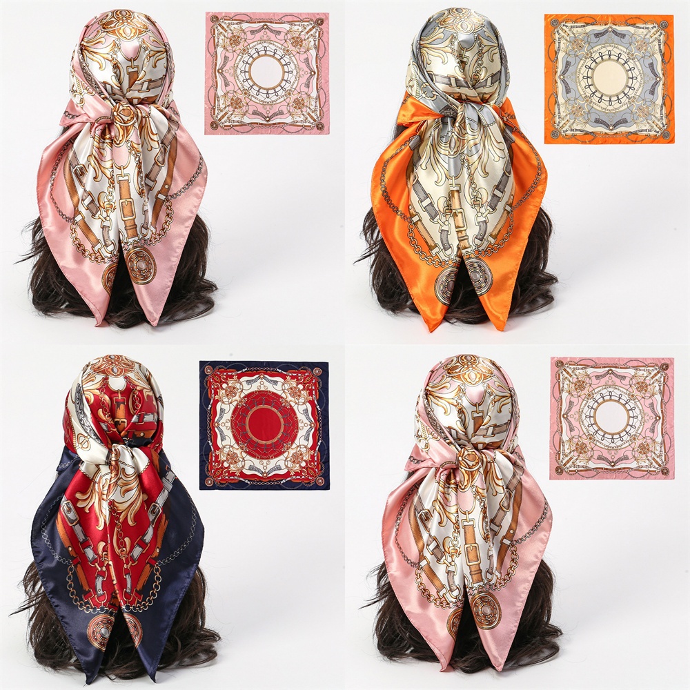 90 * 90cm Moda Lenços Quadrados Xales Para Mulheres Correntes Impressão Lenço De Cetim De Seda Bandana Cabeça Pescoço Ca