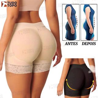 Calcinha Modeladora Feminina com Enchimento para Bumbum e Quadril – Efeito Empina Bumbum Preto/Bege M-XXL