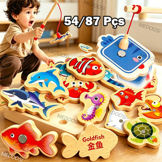 54 Peças Brinquedos Magnéticos De Pesca De Madeira/Jogos Educacionais Para Crianças/pesca peixe brinquedo
