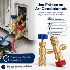 Kit 2 Peças Válvula de Segurança para Ar-Condicionado R410/R22–Conector Anti Vazamento e Proteção Contra Congelamento