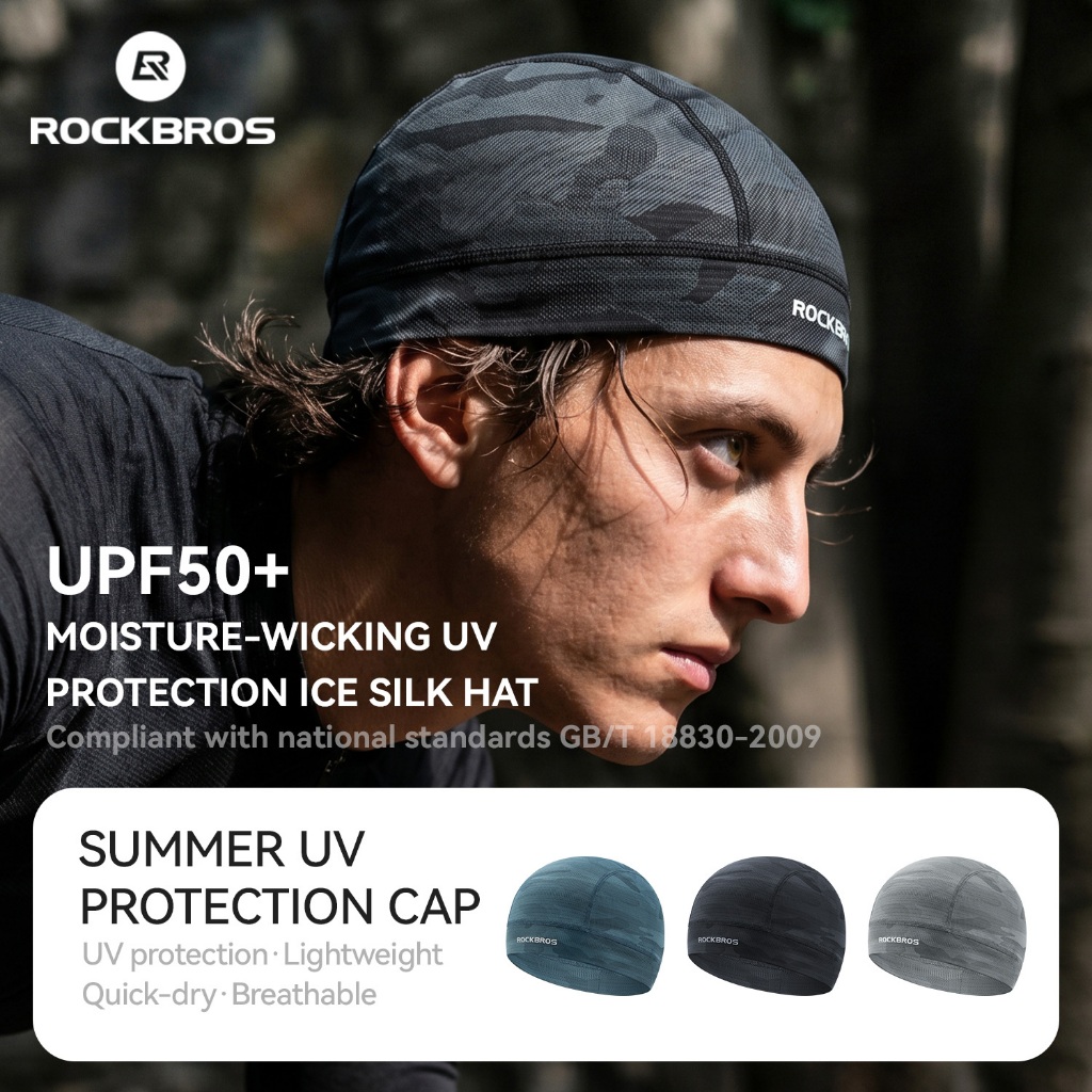 ROCKBROS Ciclismo Verão Boné De Seda Gelo UPF50 + Proteção UV Respirável Secagem Rápida Motocicleta Capacete Forro Chapé
