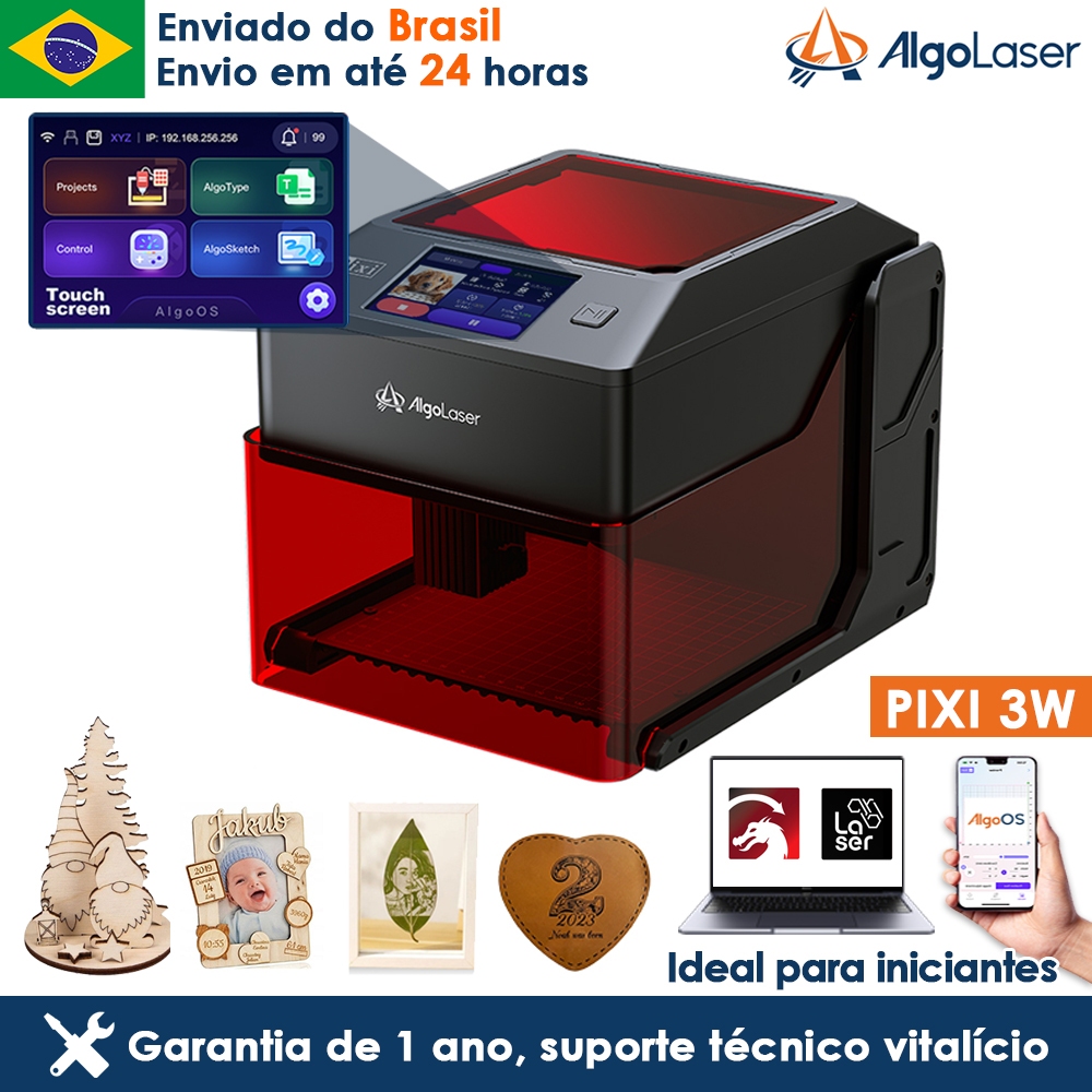 AlgoLaser Pixi 3W Máquina De Gravação A Laser Para pc E app Conecção Corte Madeira Borracha Acrílica