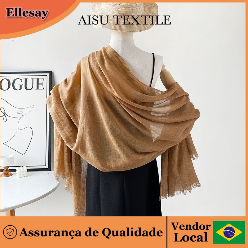 Verão All-Match algodão linho cachecol xale estendido cor sólida gaze protetor solar xale simples cachecol de seda senho