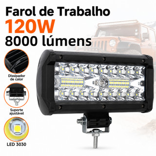 Farol De Barra Alto Potencia 40 LED 120w 12-60V 17cm IP65 Branco Frio Off Road Moto Carro Caminhão suv