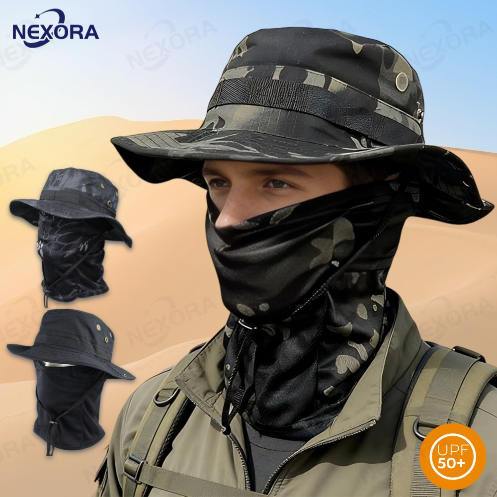 Boonie Chapéu Balaclava Terno Dobrável Macio Proteção Solar Boné De Pesca Respirável Pescador Caça Ao Ar Livre Amplo