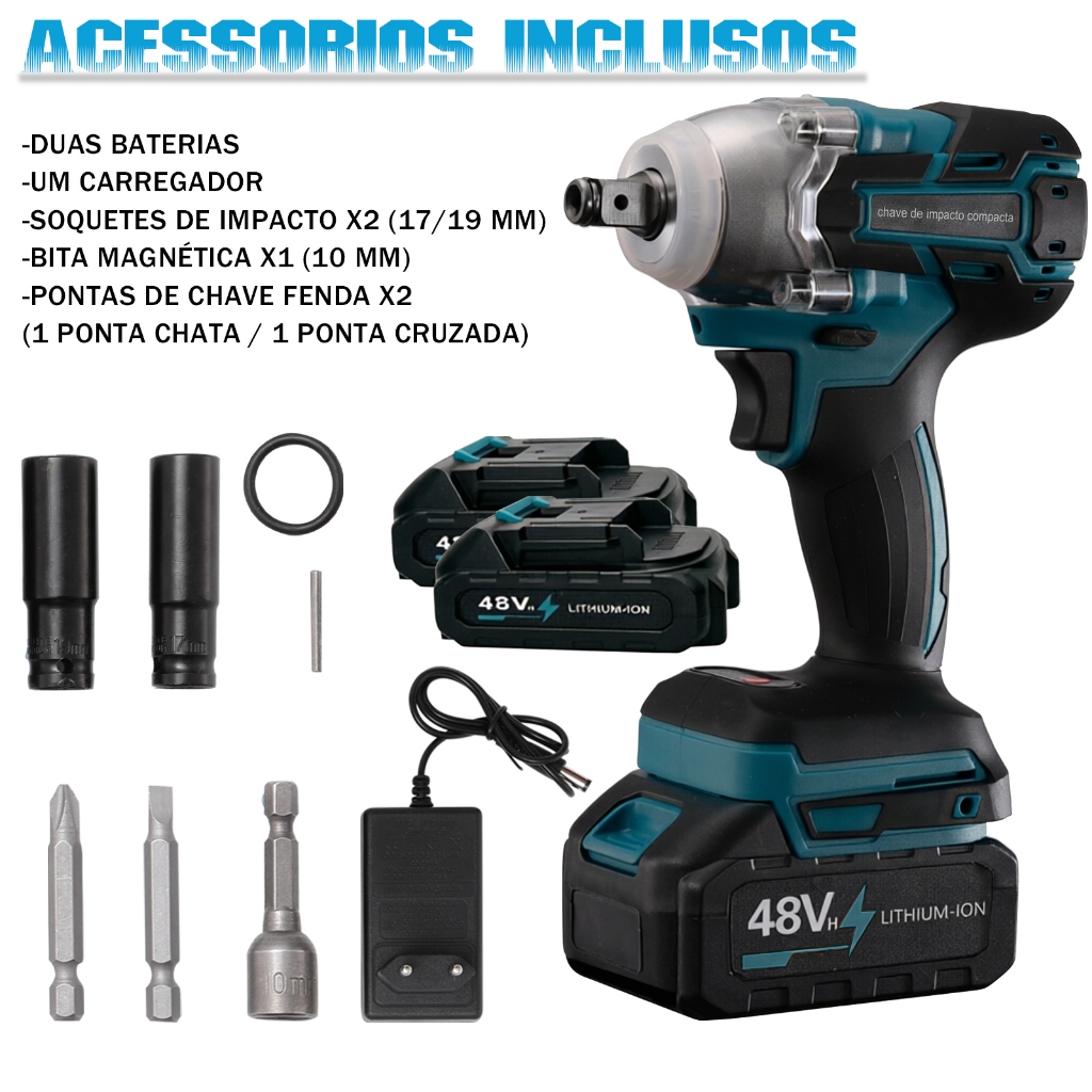 Chave De Impacto Sem Fio 48V, Motor Sem Escova, 2 ou 1 Baterias, Embalagem em Caixa de Papelão — imagem 2 de 2