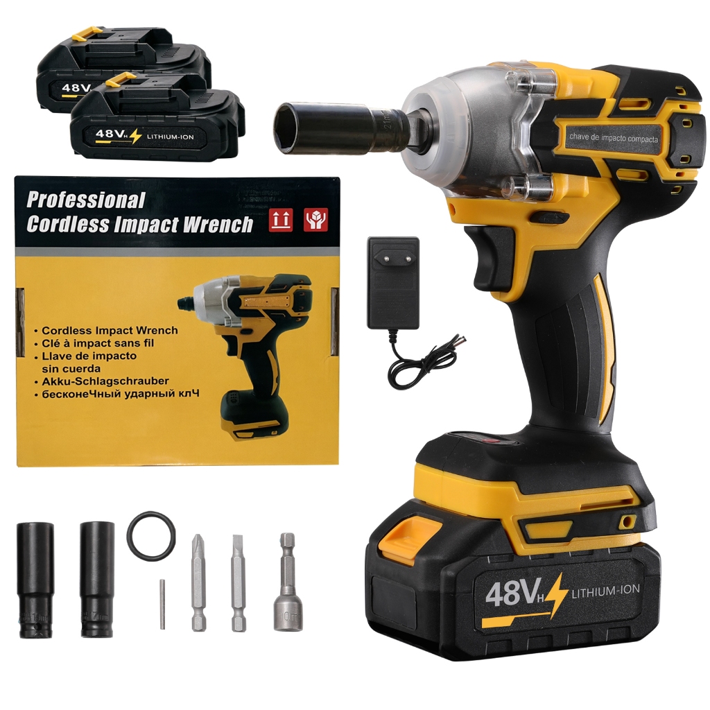 Chave De Impacto Sem Escova 48V Pistola Fio Profissional Portátil De Alto Torque Com Bateria Para Reparo De Pneus