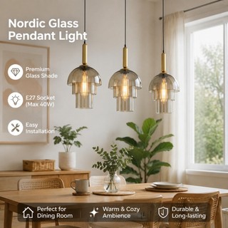 Luminária Pendente De Vidro De 3 Camadas , Lustres De Teto LED Minimalistas Estilo Americano Para Sala De Jantar , Estar