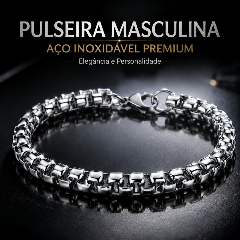Pulseira Masculina Aço Inox Cirúrgico Prata Veneziana Resistente Presente Masculino