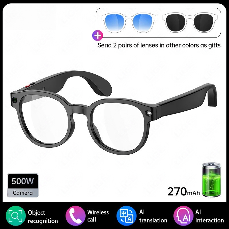 2 Em 1 AI Óculos Inteligentes AIMB-S1 Tradução Tempo Real Smart À Prova D'água Bluetooth Áudio De Vídeo