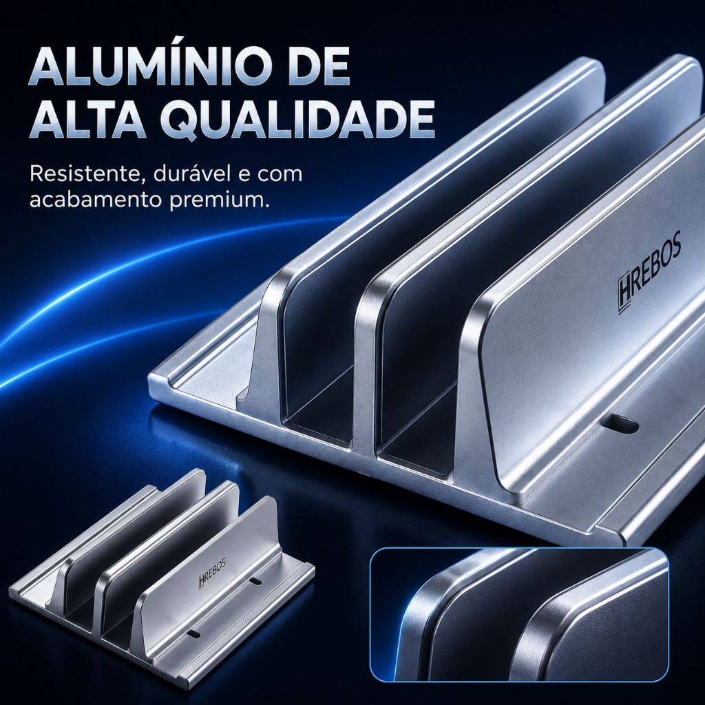 HREBOS x HEYOO Suporte Vertical para Notebook com Slot duplo em liga de alumínio estilo de armazenamento de mesa para ca