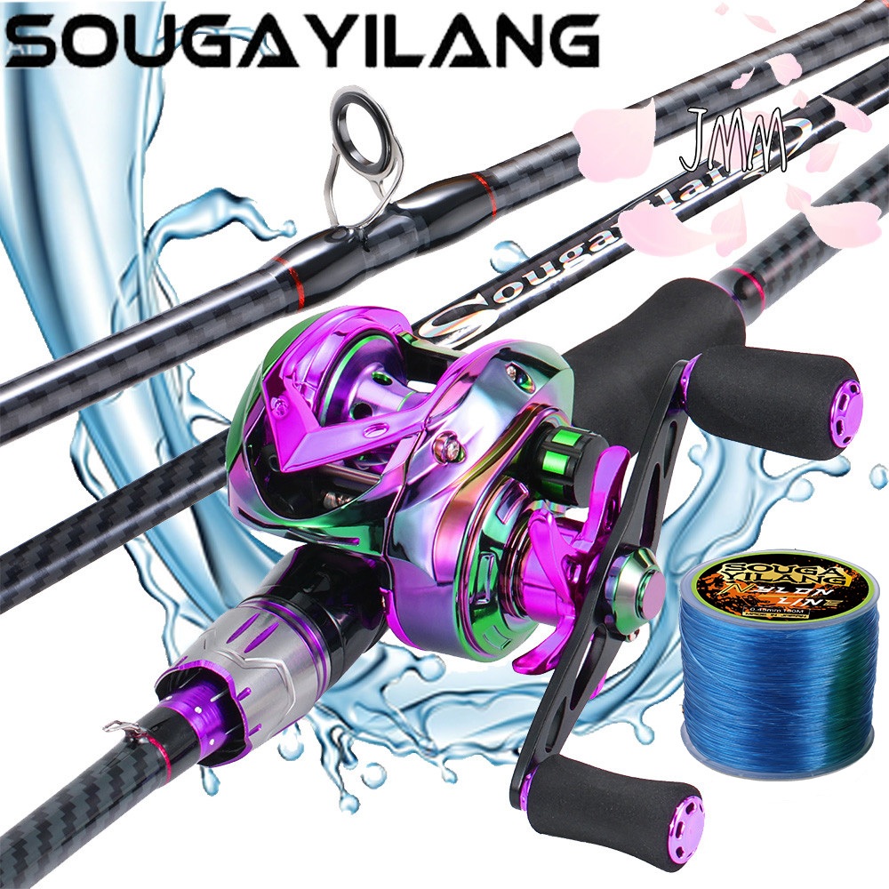 Sougayilang Baitcasting Combo 7.2 : 1 Carretel + 1.8M 10KG Kit De Vara Com Linha E Iscas Pesca Em Água Doce