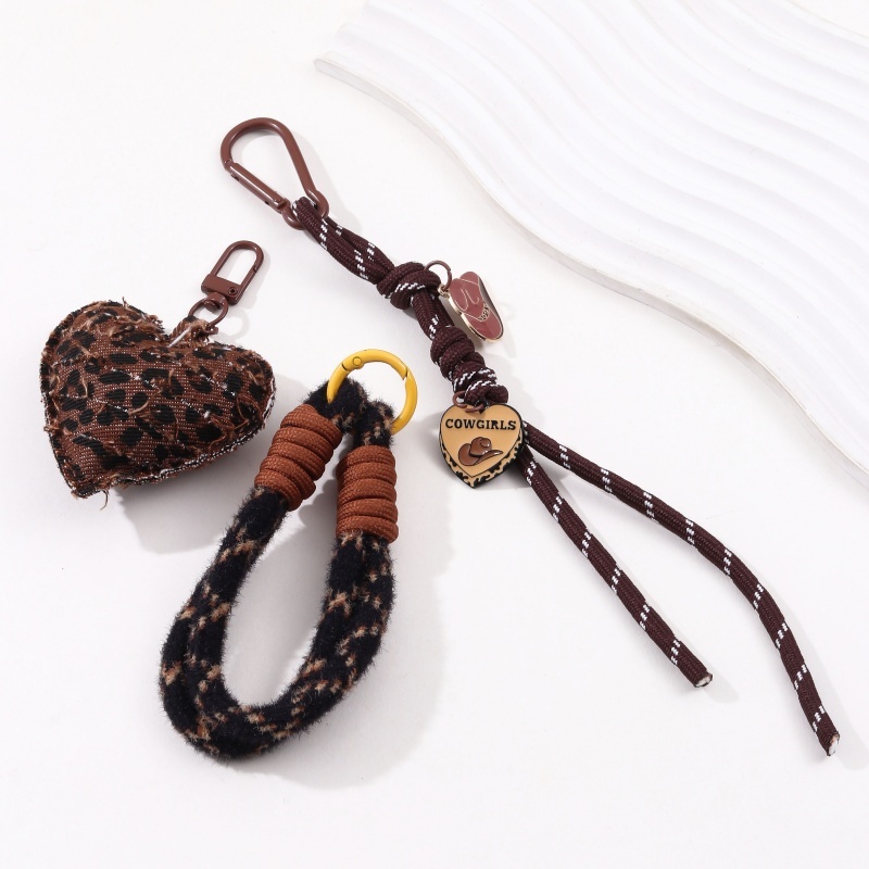 Criativo Leopardo Impressão Grande Coração Dupla Cabeça Corda denim Chapéu Menina casual Telefone Móvel Chaveiro Saco or