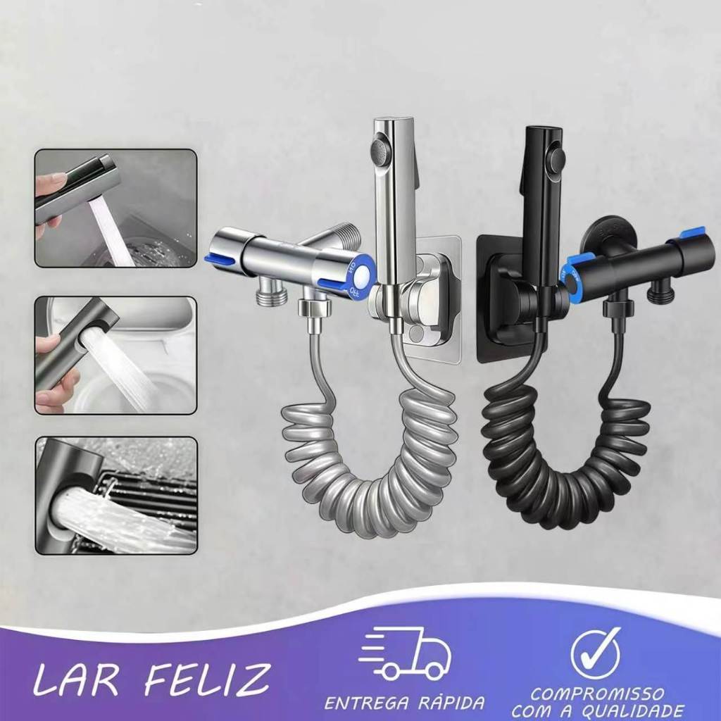 Kit Chuveiro Higiênico Premium 1,5m para Banheiro com Registro e Conjunto de Pulverizador