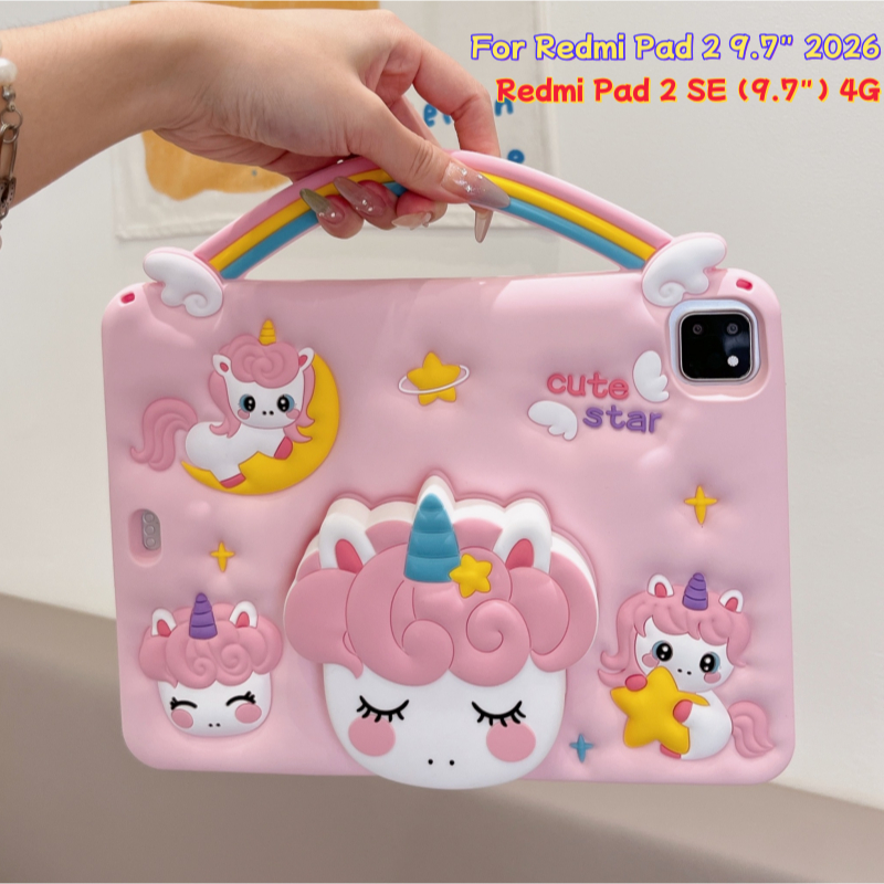 Crianças Suporte Tablet Caso Para Xiaomi Redmi Pad 2 9.7 " 2026 Bonito Dos Desenhos Animados Unicórnio Silicone Capa Pro
