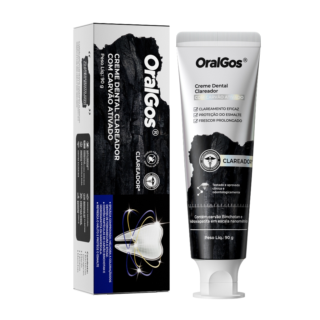 OralGos Pasta de Dentes de Limpeza com Carvão Ativado Binchotan + Nano Hidroxigênio Apatita Ocean Mint 90g