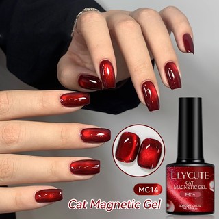 LILYCUTE Esmalte Em Gel Magnético Com Olhos De Gato Vermelho Escuro , Contas De Vidro Bri…