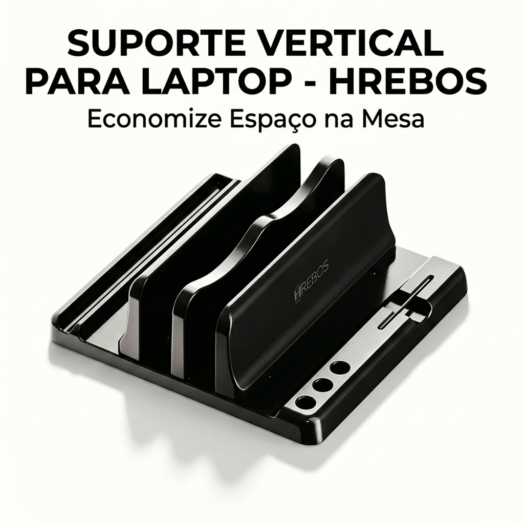 HREBOS x HEYOO Suporte Vertical para Notebook com três slots Estilo de armazenamento de mesa Suporte de liga de alumínio