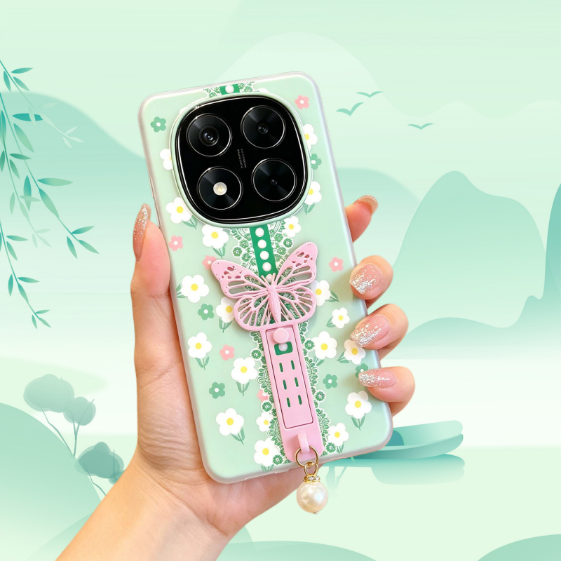 Capa De Telefone Com Suporte De Borboleta E Flor De Renda Xiaomi Redmi Note 15 14 13 Pro Plus + 14S 12 Turbo 4G 5G Invól
