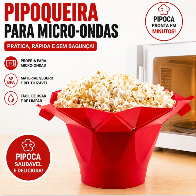 Pipoqueira Grande Para Micro-ondas Sem Óleo Balde Pipoca Silicone Redonda Com Tampa Livre BPA