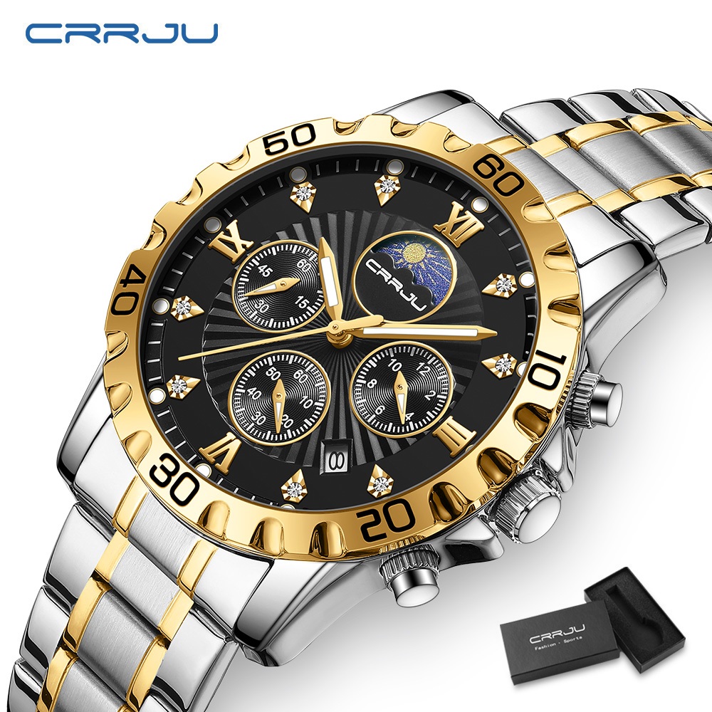 CRRJU Relógio De Quartzo À Prova D'água Marca Top Luxury Men's Keeping Time Mult