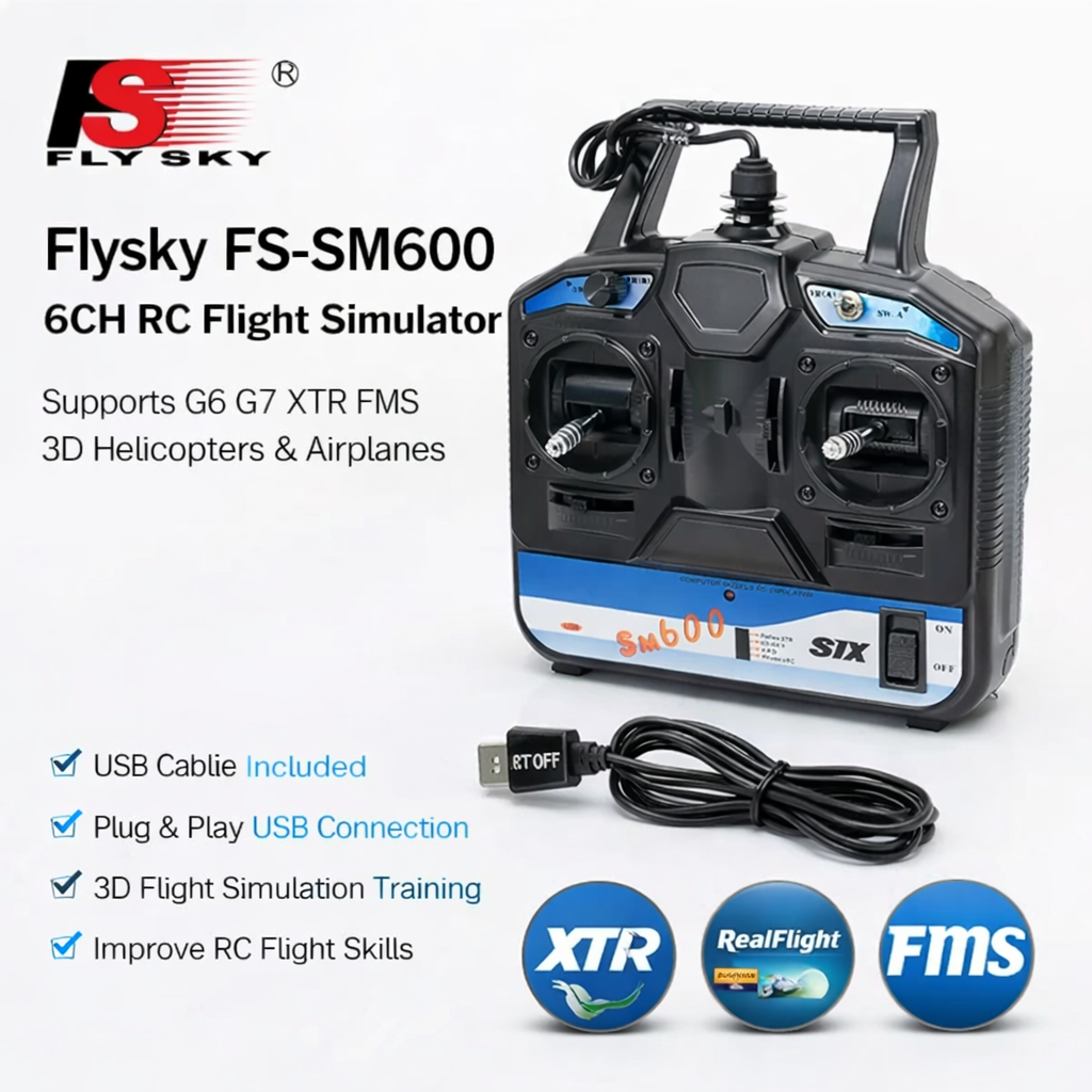 Simulador RC SM600 Flysky FS 6CH SM600 Suporte G6 G7 XTR FMS Para Helicóptero 3D Avião Gilder Fix-wing