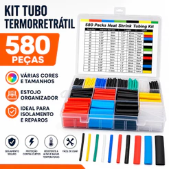 Kit 580 Peças Tubo Termo Retrátil Preto Ou Colorido Emendar Isolar Fios Cabos
