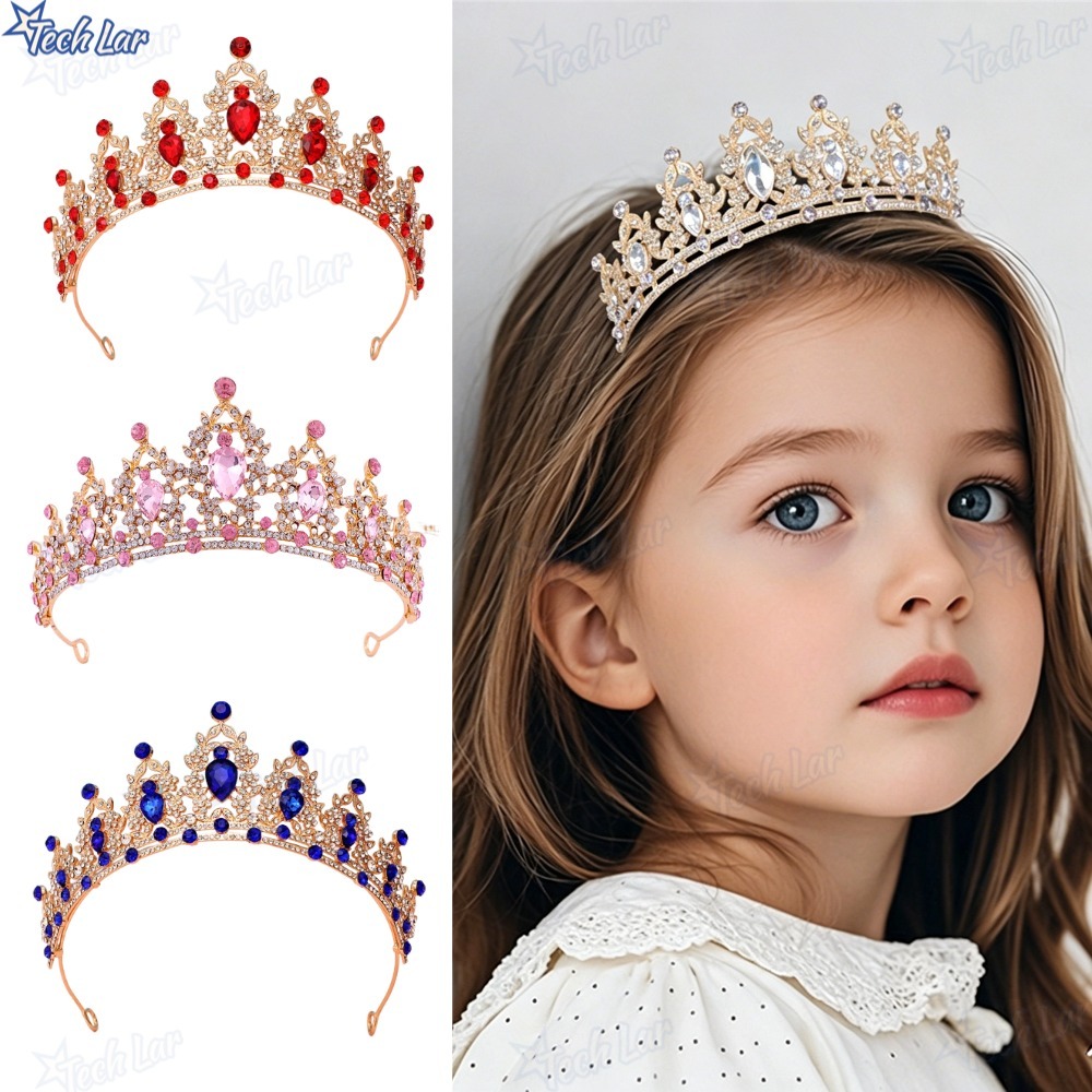 Tiara Barroca Nupcial Coroa Infantil de Princesa - Conjunto com Pedras Brilhantes, Diversas Cores (4 Variações)-TL