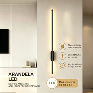 Arandela LED Linear - 3 em 1 Cores de Luz Bivolt Mais Eficiência e Economia Ideal para Quarto Corredor e Sala
