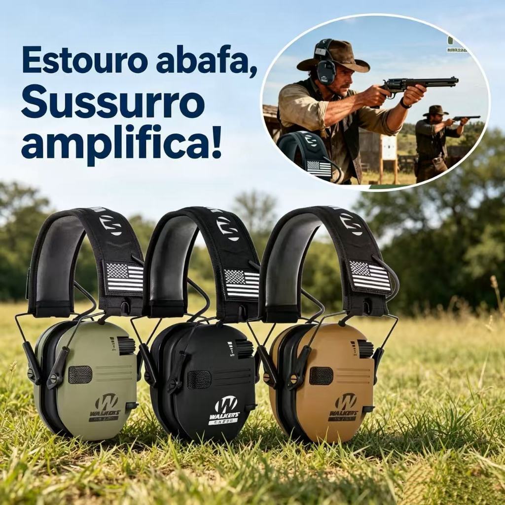 Abafadores de Ruído Profissional Para Tiro Segurança Proteção Auditiva Eletrônico Amplifica Som 23dB