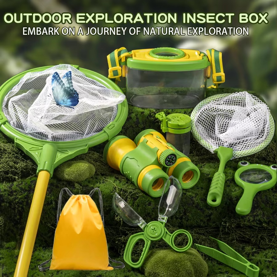 Crianças Natural Aventura Ao Ar Livre Captura De Insetos Net Caixa De Observação Telescópio Lupa Conjunto Clipe Mochila 